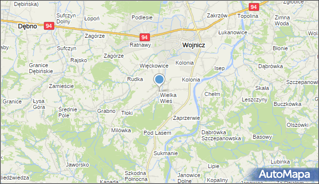 mapa Wielka Wieś, Wielka Wieś gmina Wojnicz na mapie Targeo